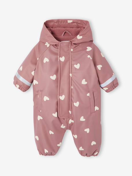 Bedrukte regenjas met capuchon voor baby's, gevoerd met fleece oudroze+vanille - vertbaudet enfant 