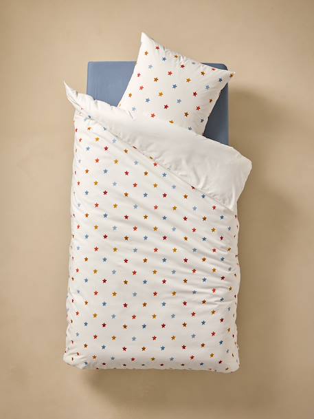 Bedset dekbedovertrek + kussensloop voor kinderen MUSIQUE LEXIQUE met gerecycled katoen wit, bedrukt - vertbaudet enfant 