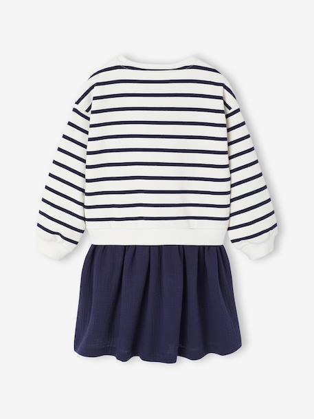 Robe fille 2 en 1 molleton et gaze de coton anthracite+marine - vertbaudet enfant 