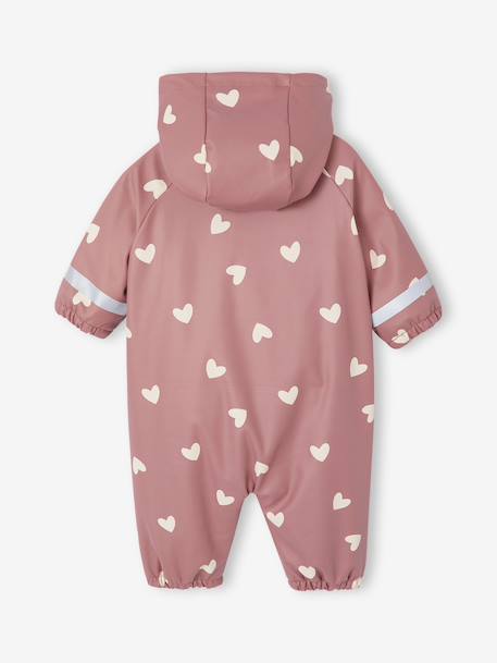 Bedrukte regenjas met capuchon voor baby's, gevoerd met fleece oudroze+vanille - vertbaudet enfant 