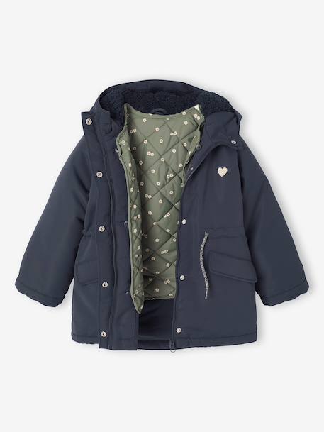 Parka fille à capuche 3 en 1 parka + veste matelassée bois de rose+marine - vertbaudet enfant 