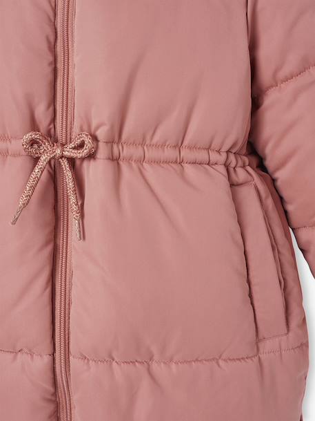Lange donsjack met capuchon voor meisjes kaki+oudroze - vertbaudet enfant 