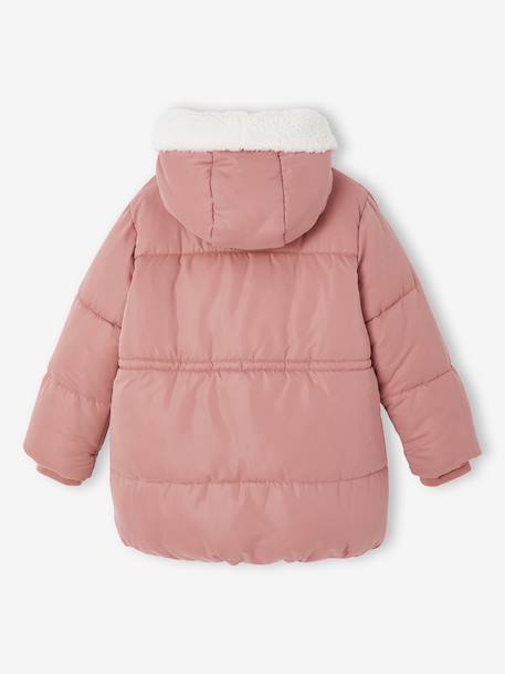Doudoune fille longue à capuche kaki+vieux rose - vertbaudet enfant 