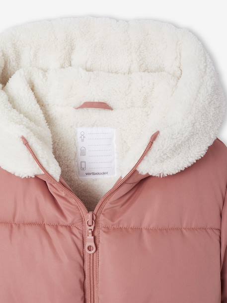 Doudoune fille longue à capuche kaki+vieux rose - vertbaudet enfant 