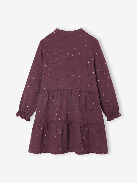 Robe fille en gaze de coton imprimée pois irisés prune+vert sapin+vert sauge - vertbaudet enfant 
