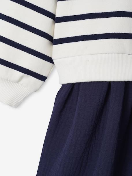 Jurk 2-in-1 van molton en katoenen gaas antraciet+marineblauw - vertbaudet enfant 