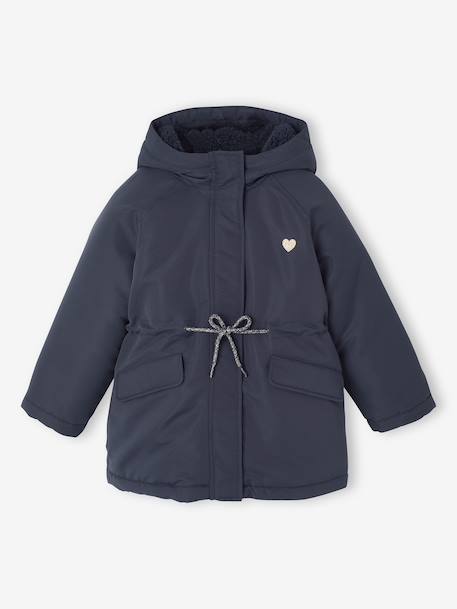 Parka fille à capuche 3 en 1 parka + veste matelassée bois de rose+marine - vertbaudet enfant 