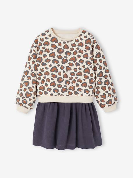 Jurk 2-in-1 van molton en katoenen gaas antraciet+marineblauw - vertbaudet enfant 