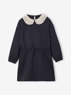 -Robe molleton col en macramé fille