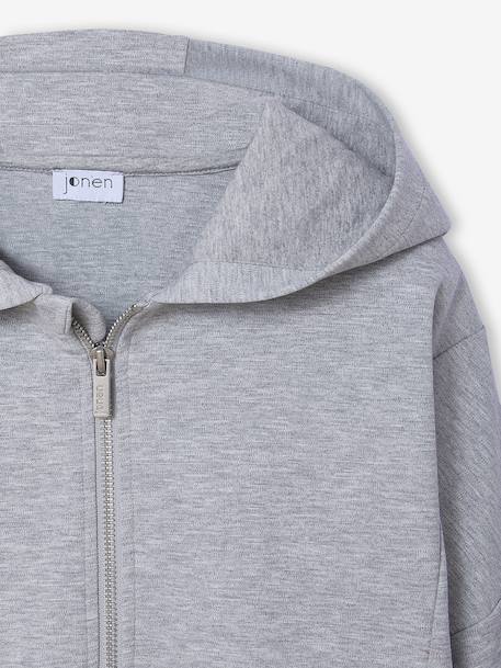 Sweat court zippé à capuche fille gris chiné - vertbaudet enfant 