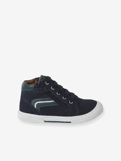 Chaussures enfant garçon cuir montantes zippées et lacées marine+marron - vertbaudet enfant 