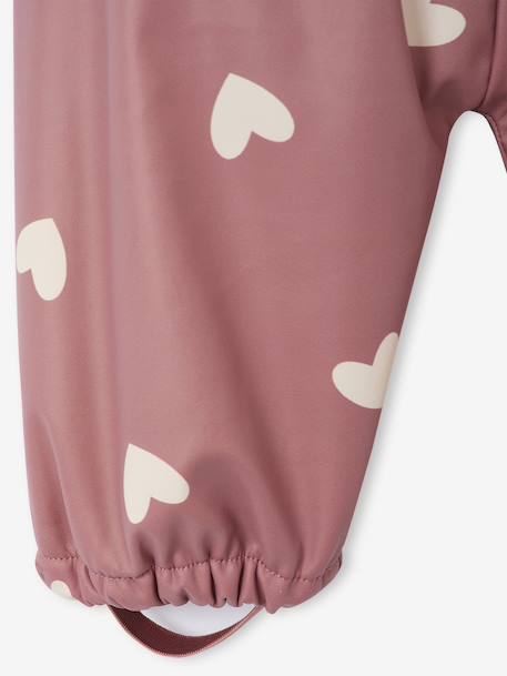 Bedrukte regenjas met capuchon voor baby's, gevoerd met fleece oudroze+vanille - vertbaudet enfant 