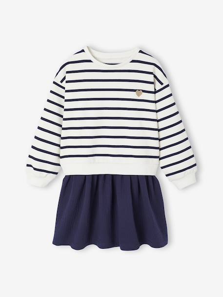 Robe fille 2 en 1 molleton et gaze de coton anthracite+marine - vertbaudet enfant 
