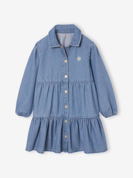 Robe en denim léger fille bleu moyen+denim gris - vertbaudet enfant 