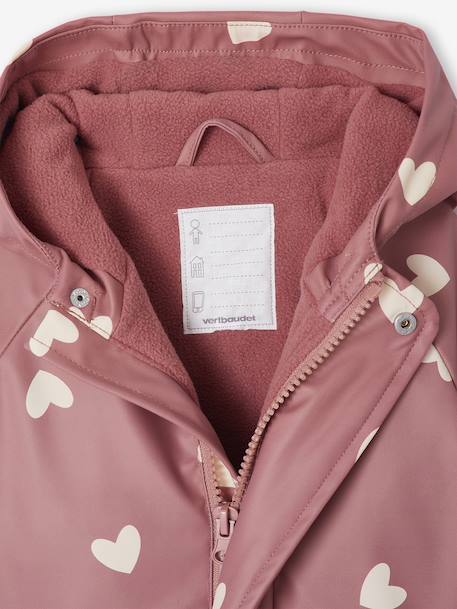 Bedrukte regenjas met capuchon voor baby's, gevoerd met fleece oudroze+vanille - vertbaudet enfant 