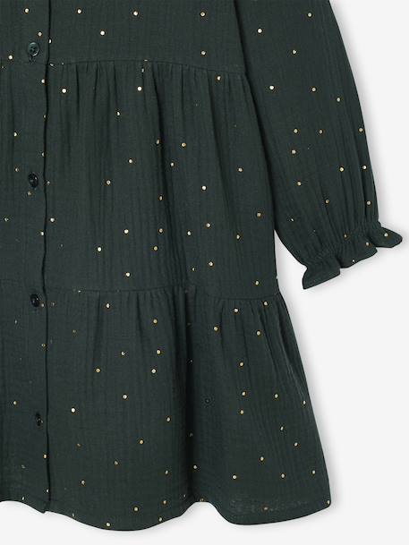 Robe fille en gaze de coton imprimée pois irisés prune+vert sapin+vert sauge - vertbaudet enfant 