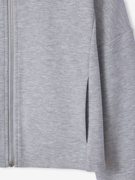 Sweat court zippé à capuche fille gris chiné - vertbaudet enfant 