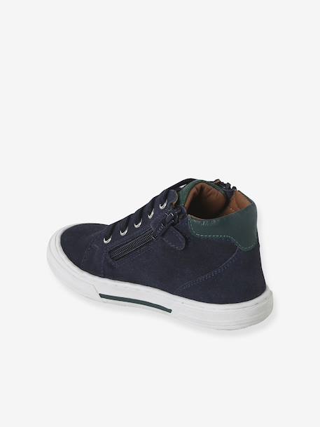 Chaussures enfant garçon cuir montantes zippées et lacées marine+marron - vertbaudet enfant 