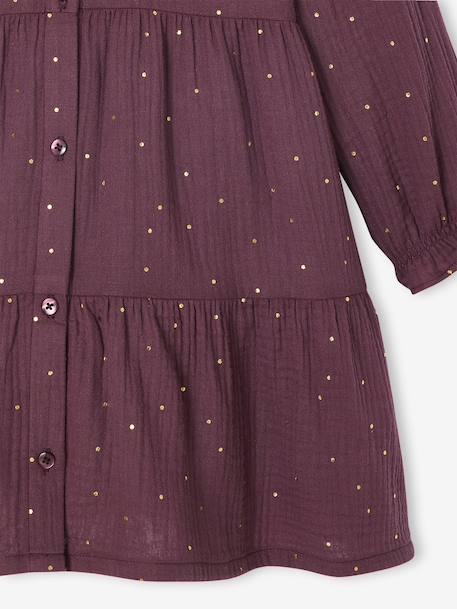 Robe fille en gaze de coton imprimée pois irisés prune+vert sapin+vert sauge - vertbaudet enfant 