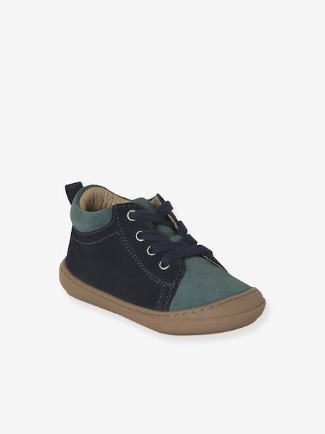 Leren babylaarsjes met veters voor de eerste stapjes blauw+kameel+veel blauw - vertbaudet enfant 