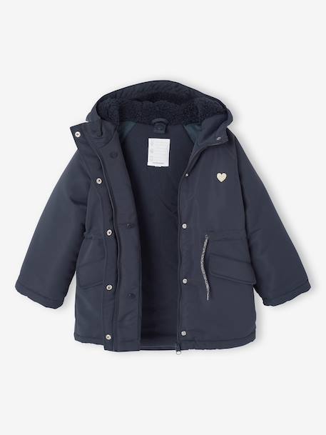 Parka fille à capuche 3 en 1 parka + veste matelassée bois de rose+marine - vertbaudet enfant 