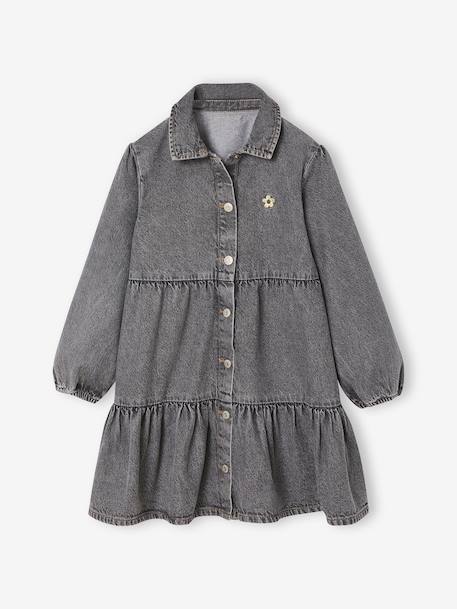 Robe en denim léger fille bleu moyen+denim gris - vertbaudet enfant 