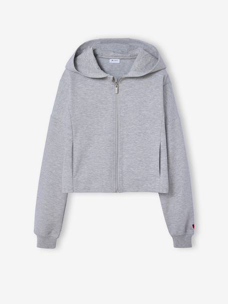 Sweat court zippé à capuche fille gris chiné - vertbaudet enfant 