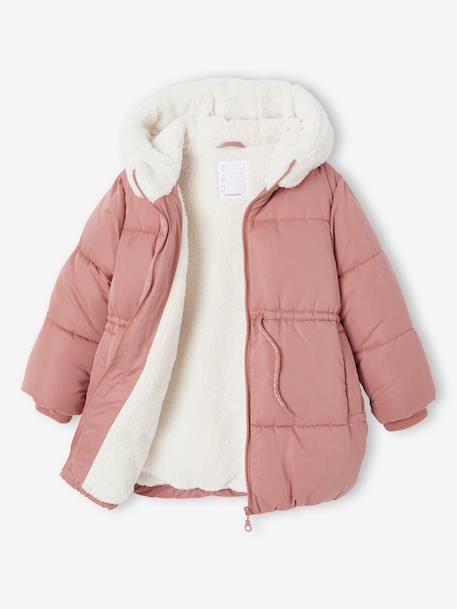 Doudoune fille longue à capuche kaki+vieux rose - vertbaudet enfant 