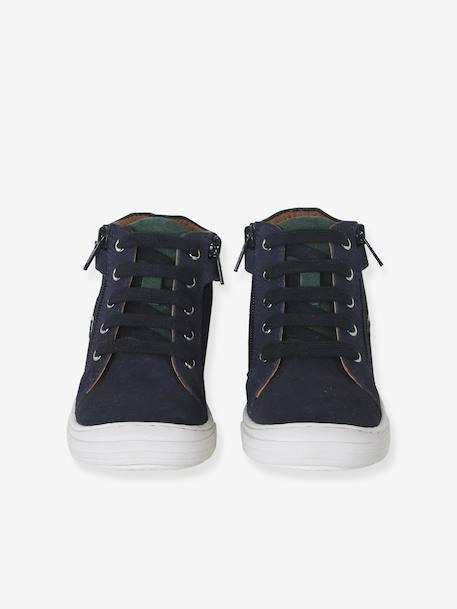 Chaussures enfant garçon cuir montantes zippées et lacées marine+marron - vertbaudet enfant 