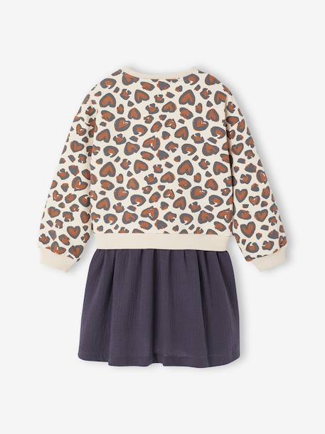 Robe fille 2 en 1 molleton et gaze de coton anthracite+marine - vertbaudet enfant 