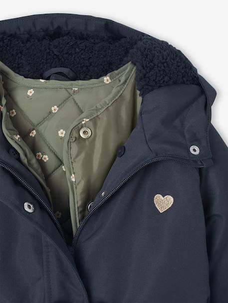 Parka fille à capuche 3 en 1 parka + veste matelassée bois de rose+marine - vertbaudet enfant 