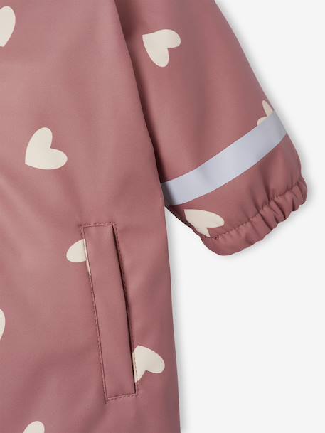 Bedrukte regenjas met capuchon voor baby's, gevoerd met fleece oudroze+vanille - vertbaudet enfant 