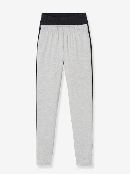 Lot de 2 leggings fille Basics anthracite+gris chiné+noir+lot gris anthracite + bleu mar - vertbaudet enfant 