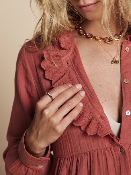 Jurk voor zwangerschap en borstvoeding van katoenen gaas ENVIE DE FRAISE terracotta - vertbaudet enfant 