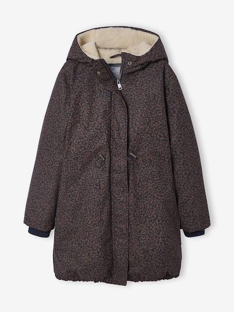 Parka fille léopard doublée sherpa marine - vertbaudet enfant 