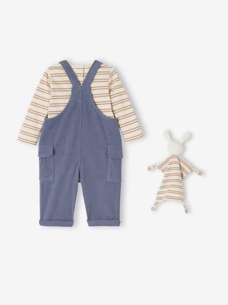Babyset met T-shirt met lange mouwen + salopet + knuffel grijsblauw - vertbaudet enfant 