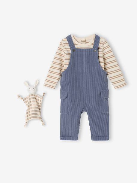 Babyset met T-shirt met lange mouwen + salopet + knuffel grijsblauw - vertbaudet enfant 