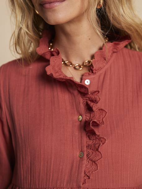 Jurk voor zwangerschap en borstvoeding van katoenen gaas ENVIE DE FRAISE terracotta - vertbaudet enfant 