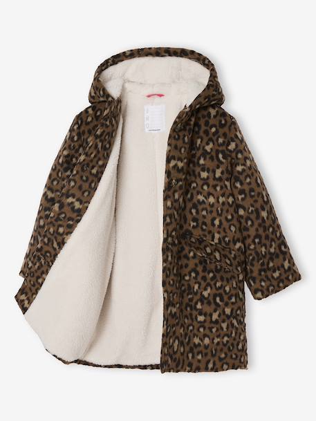 Manteau fille à capuche drap de laine léopard marron - vertbaudet enfant 