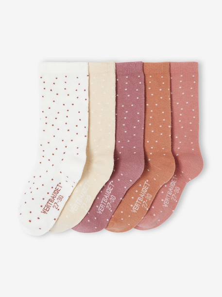 Lot de 5 paires de chaussettes à pois fille bois de rose+rose - vertbaudet enfant 