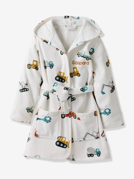 Badjas voor kinderen CHANTIER personaliseerbaar, met gerecycled katoen wit, bedrukt - vertbaudet enfant 