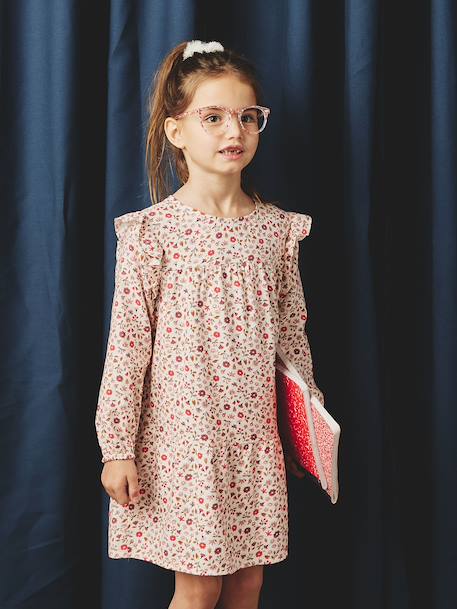 Robe imprimée à volants fille écru+marine+vanille+vert sauge - vertbaudet enfant 