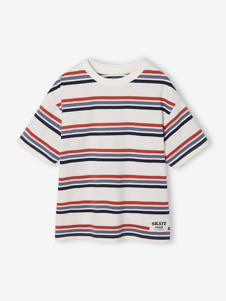 T-Shirt manches courtes rayé HAPPY LA garçon rayé blanc - vertbaudet enfant 