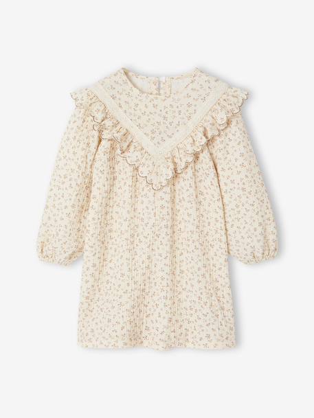 Robe fille gaze de coton imprimée fleurs écru - vertbaudet enfant 