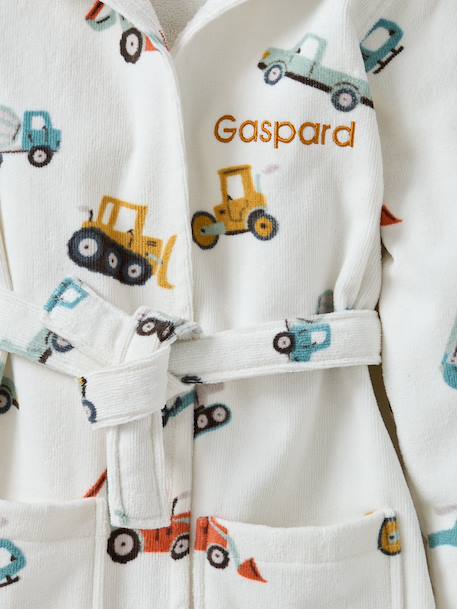 Badjas voor kinderen CHANTIER personaliseerbaar, met gerecycled katoen wit, bedrukt - vertbaudet enfant 