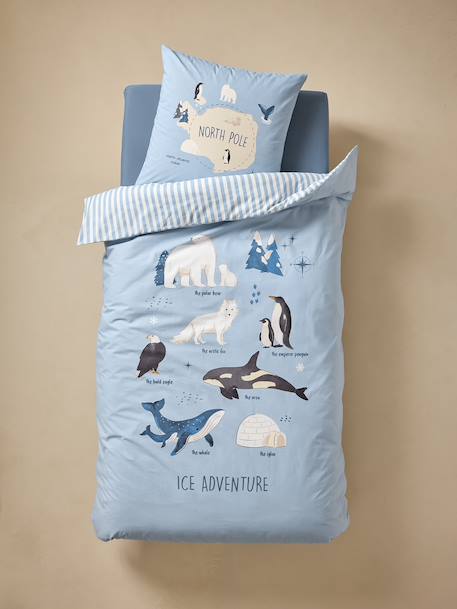 Parure housse de couette + taie d'oreiller enfant PÔLE NORD, avec coton recyclé bleu océan - vertbaudet enfant 