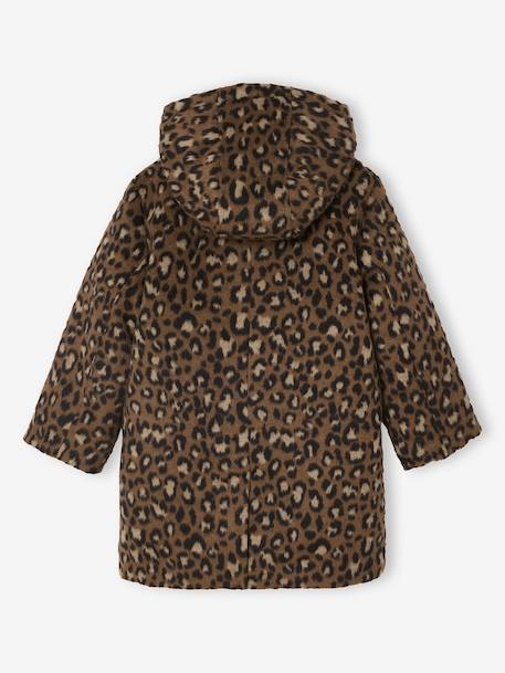 Mantel met capuchon van Laine stof met luipaardprint voor meisjes bruin - vertbaudet enfant 