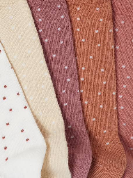 Lot de 5 paires de chaussettes à pois fille bois de rose+rose - vertbaudet enfant 