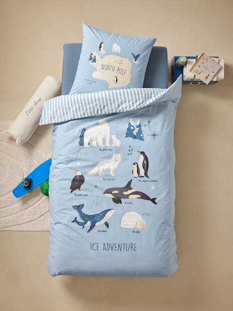 Parure housse de couette + taie d'oreiller enfant PÔLE NORD, avec coton recyclé bleu océan - vertbaudet enfant 