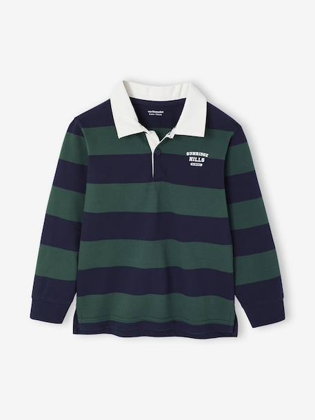 Gestreepte polo voor jongens blauwgroen+gemêleerd grijs+groen+marineblauw+okergeel - vertbaudet enfant 